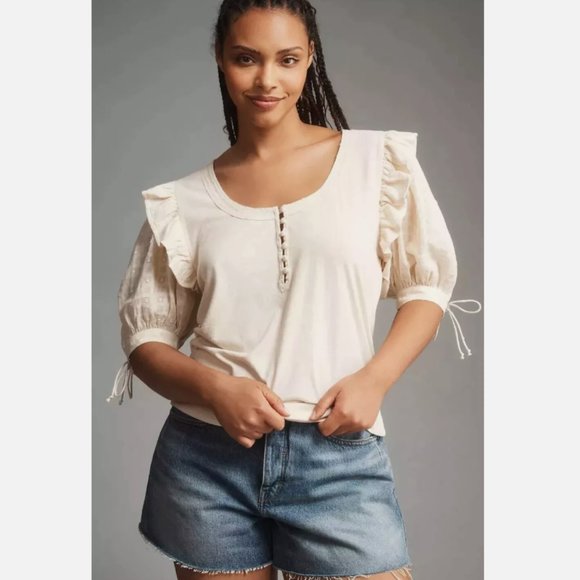 Brand New By Anthropologie Puff-Sleeve Embroidered Top - Picture 5 of 14